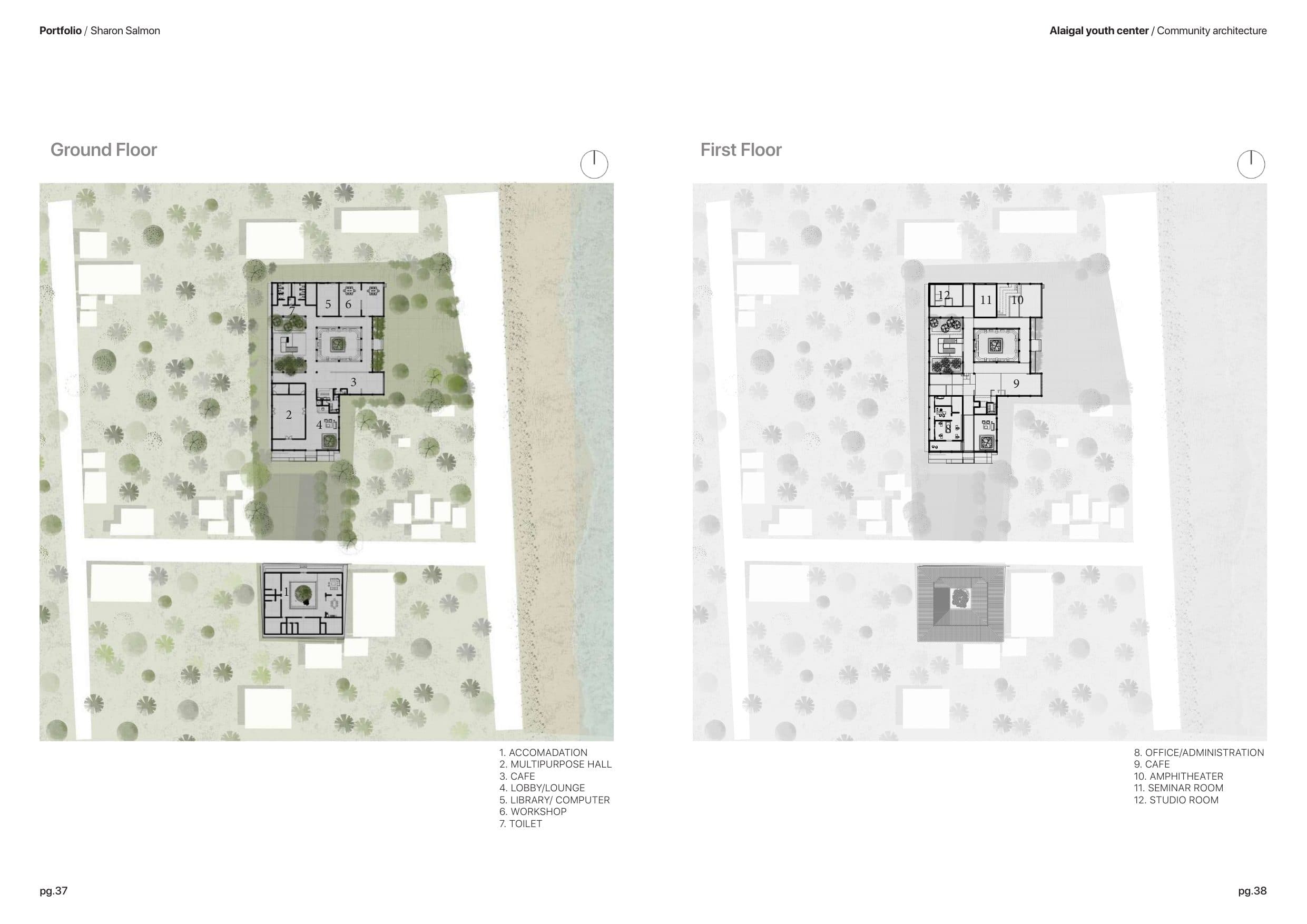 Community centre, ground floor and first floor plans
