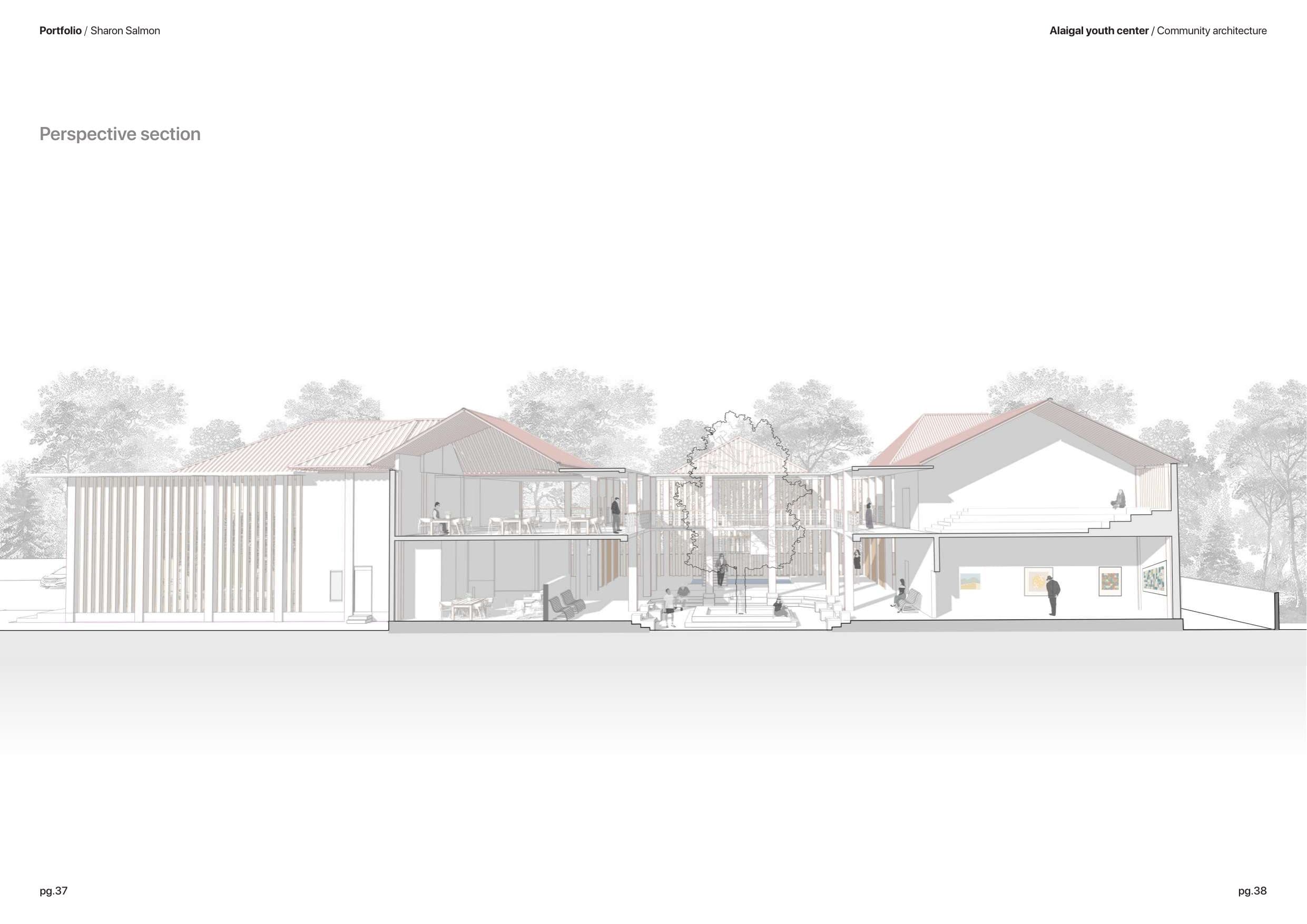 Community centre, long section through the central court